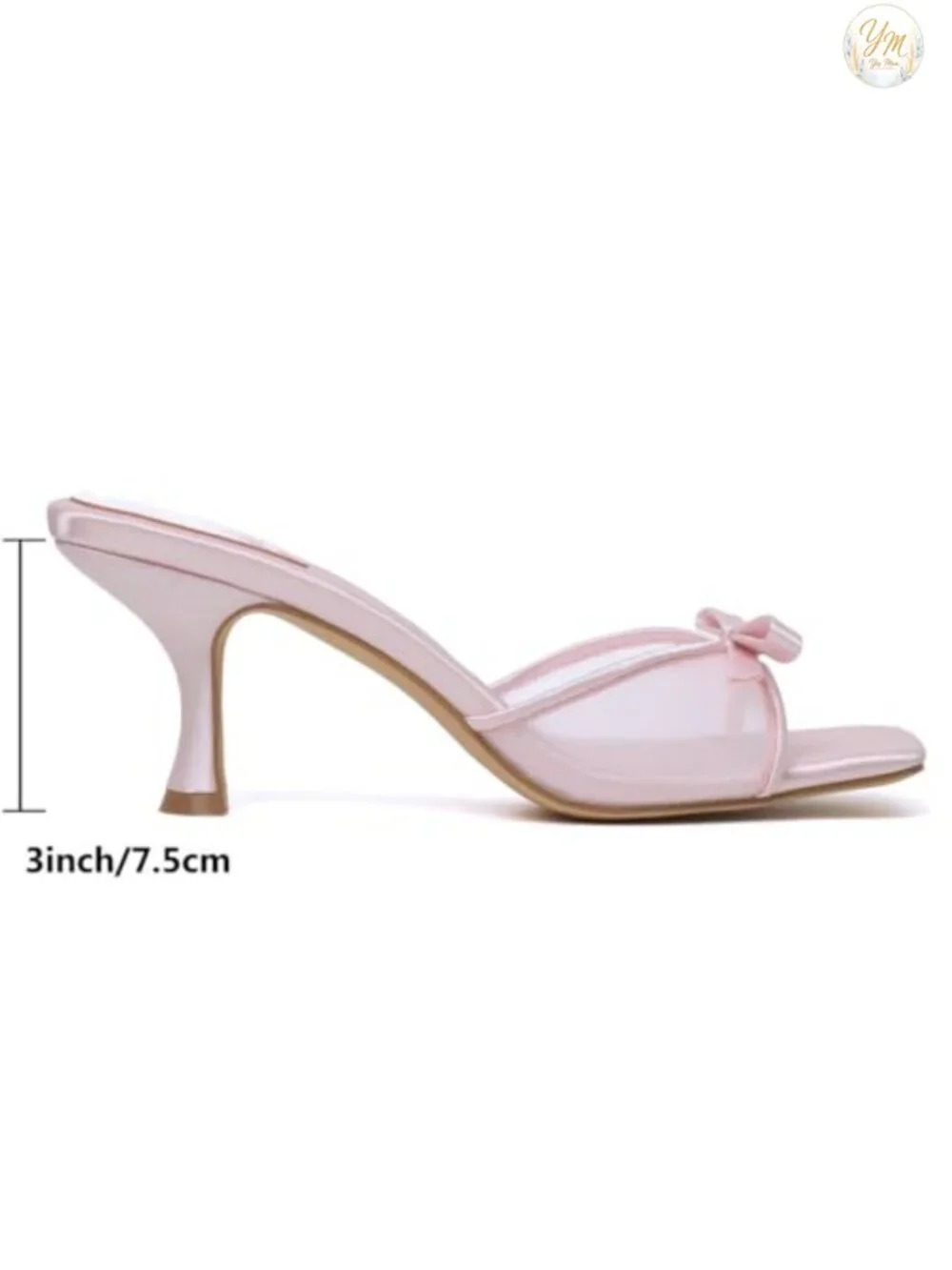 Kitten Heels for Women Round Toe Bow Vintage Mules Slip on Stiletto Backless